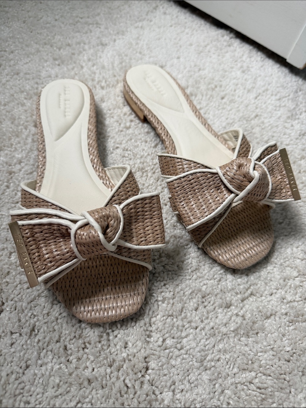 Ted Baker Woven Bow Slide Sandals in Natural Tan